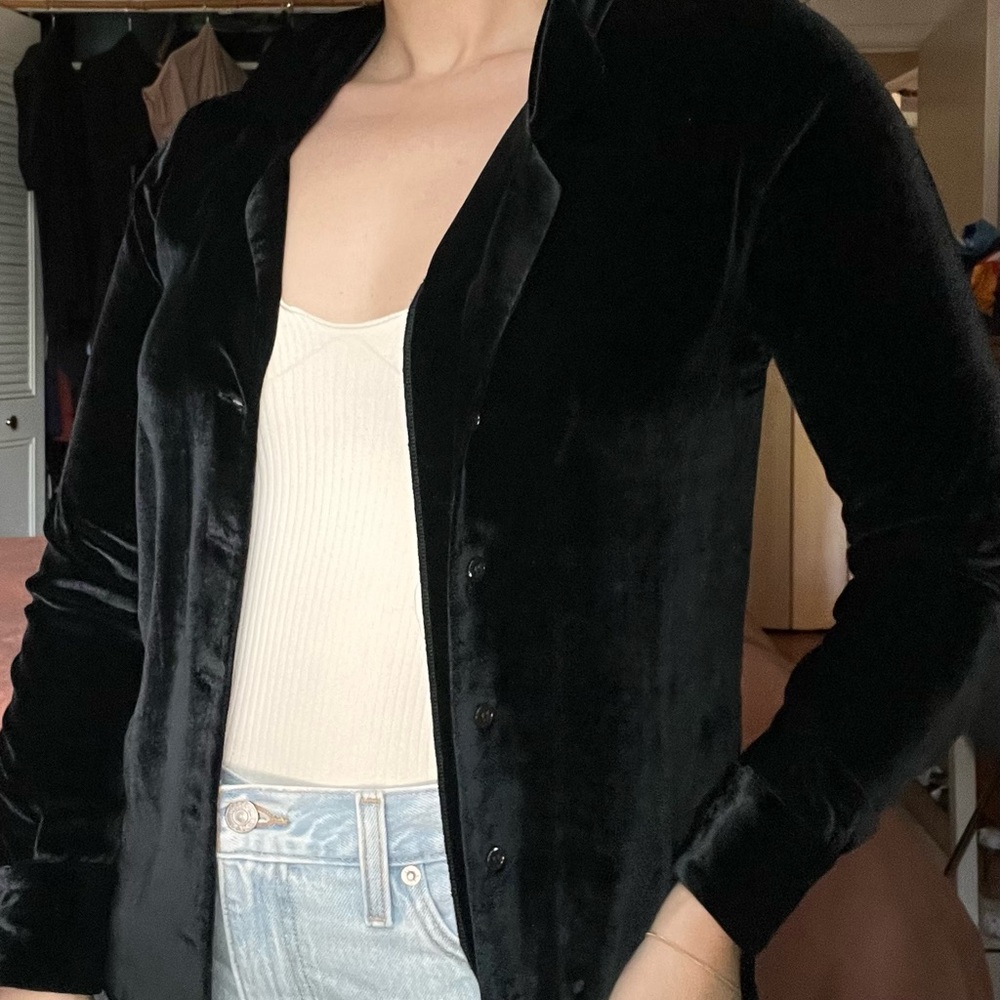 Reformation Black Velvet Button Up XS